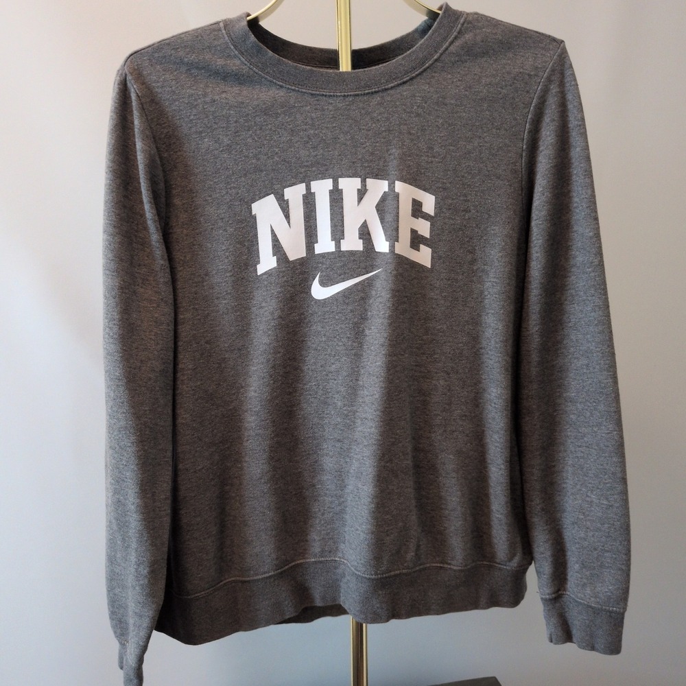 Nike Vintage Style Sweatshirt Women XL Gray Arch Logo Crewneck Fleece Pullover